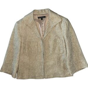 LAFAYETTE 148 NEW YORK Tweed Blazer Jacket Cropped 3/4 Sleeves Classic Tan 10